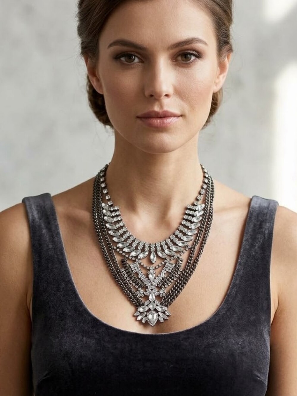 Sergio Feretti  Statement Necklace Crystal Design Boho Chic Necklace Bling